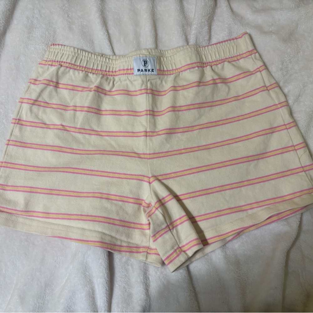 Parke Cream Stripe Mini Cotton Shorts